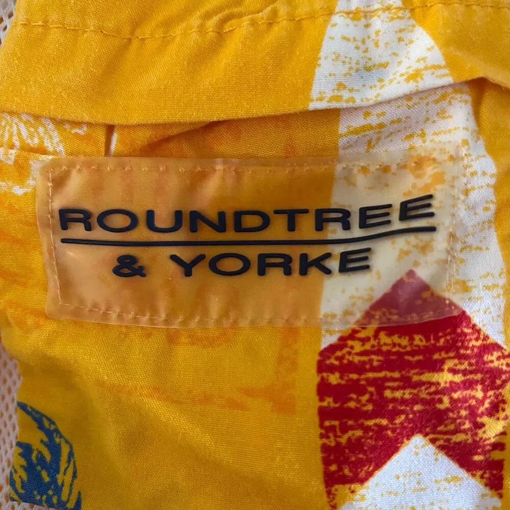 Roundtree & Yorke Swim Trunks Mens L Yellow Tropical Surf‎ Cargo Pockets